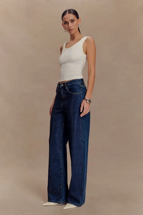 Laina Mid Rise Diamante Denim Jeans – Midnight Blue Laina Mid Rise Diamante Denim Jeans – Midnight Blue