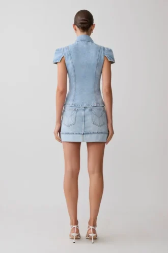 Lakoda Cuffed Denim Mini Skirt – Washed Light Blue Lakoda Cuffed Denim Mini Skirt – Washed Light Blue