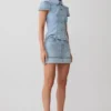 Lakoda Cuffed Denim Mini Skirt – Washed Light Blue