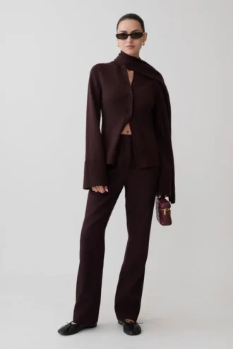 Lara Knit Cardigan With Scarf – Chocolate