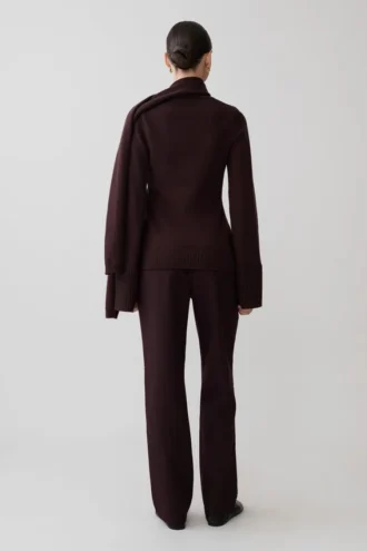 Lara Knit Cardigan With Scarf – Chocolate