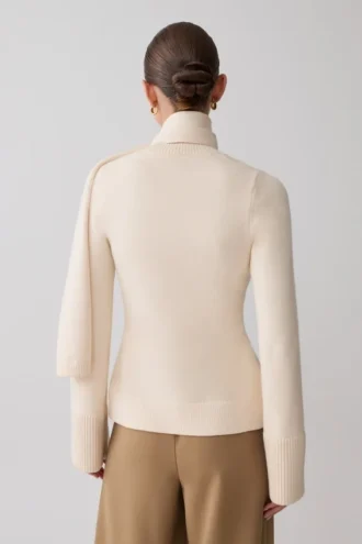 Lara Knit Cardigan With Scarf – Ivory