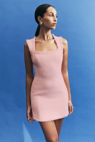 Lea Tweed Sleeveless Mini Dress – Baby Pink