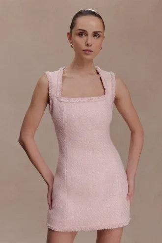 Lea Tweed Sleeveless Mini Dress – Baby Pink