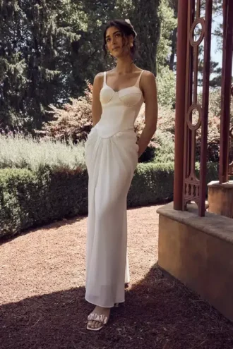 Leila Satin Corset Maxi Dress – Ivory