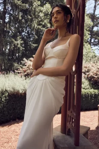 Leila Satin Corset Maxi Dress – Ivory
