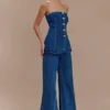 Lennox Strapless Long Line Button Top – Dark Blue Lennox Strapless Long Line Button Top – Dark Blue