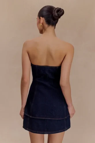 Lennox Strapless Long Line Button Top – Indigo Blue