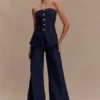 Lennox Strapless Long Line Button Top – Indigo Blue Lennox Strapless Long Line Button Top – Indigo Blue