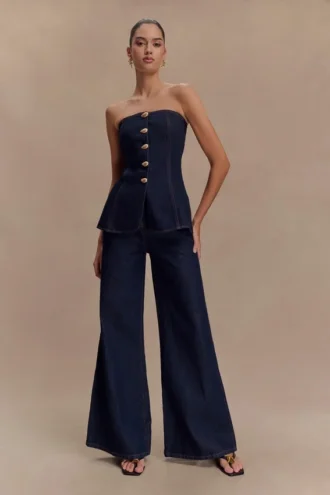 Jen Wide Leg Flare Denim Jeans – Indigo Blue