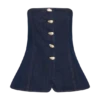 Lennox Strapless Long Line Button Top – Indigo Blue Lennox Strapless Long Line Button Top – Indigo Blue