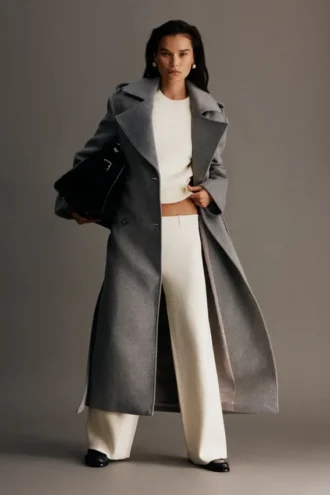 Levi Long Trench Wool Coat – Grey Marle