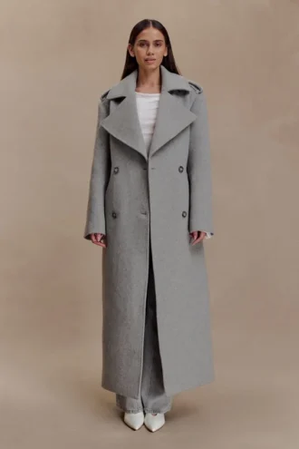 Levi Long Trench Wool Coat – Grey Marle