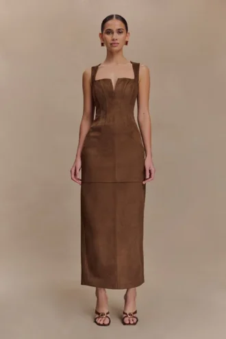 Liam Faux Suede Maxi Dress – Dark Chocolate