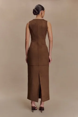 Liam Faux Suede Maxi Dress – Dark Chocolate