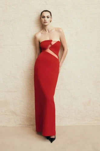 Lianne Strapless Maxi Dress – Red
