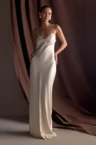 Lilly Sweetheart Satin Maxi Dress – Blush Gold
