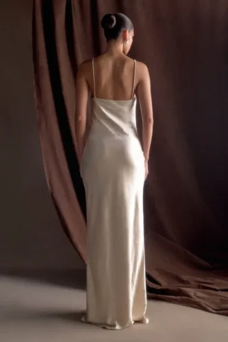 Lilly Sweetheart Satin Maxi Dress – Blush Gold