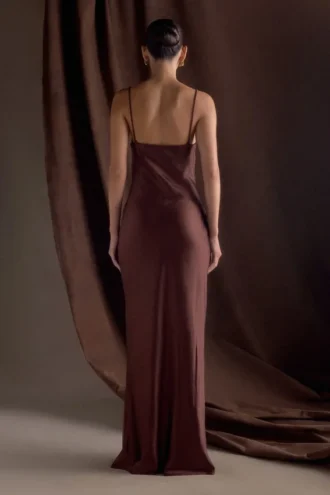 Lilly Sweetheart Satin Maxi Dress – Dark Chocolate
