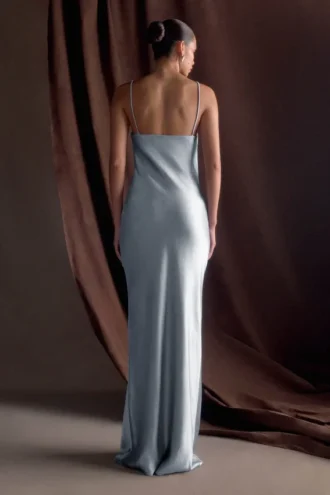 Lilly Sweetheart Satin Maxi Dress – Frosted Blue
