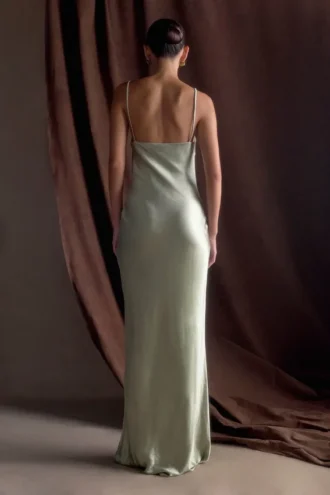 Lilly Sweetheart Satin Maxi Dress – Sage