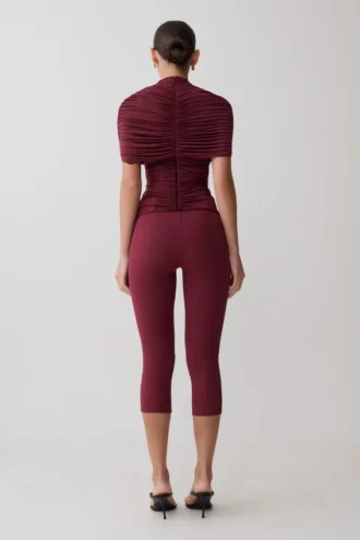 Linh Slinky High Neck Gathered Top – Mahogany