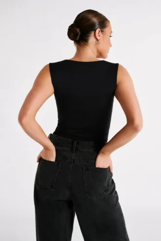 Linley Recycled Nylon Long Line Top – Black