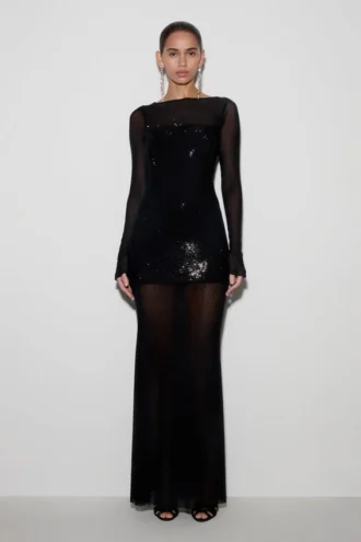 Lior Mesh Maxi Dress With Hotfix – Black
