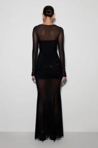 Lior Mesh Maxi Dress With Hotfix – Black