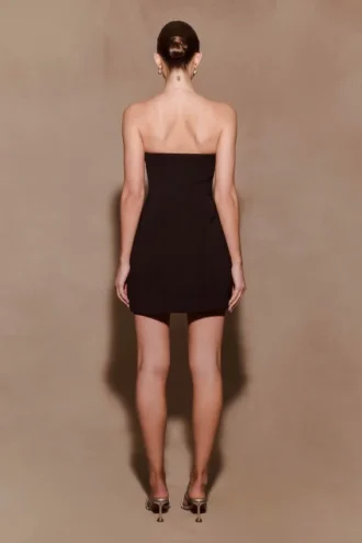 Liva Strapless Diamante Floral Trim Mini Dress – Black