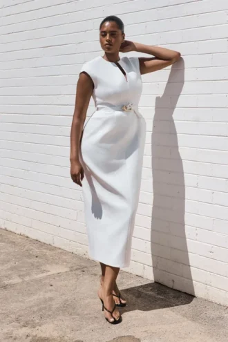 Livia V Neck Linen Maxi Dress – White