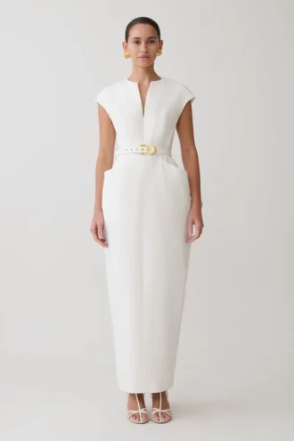 Livia V Neck Linen Maxi Dress – White