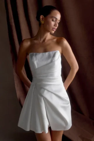 Lora Strapless Satin Mini Dress – White