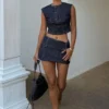 Loraine Sleeveless Denim Top – Indigo Pinstripe Loraine Sleeveless Denim Top – Indigo Pinstripe
