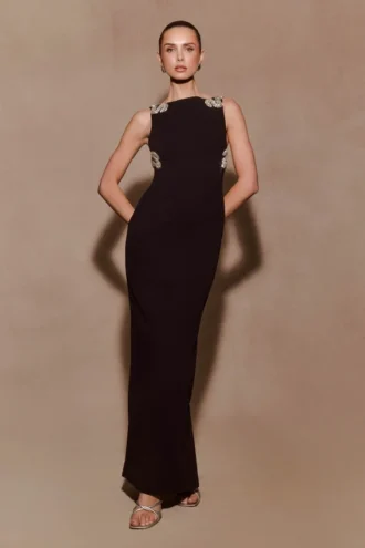 Lorde Embellished Crepe Maxi Dress – Black