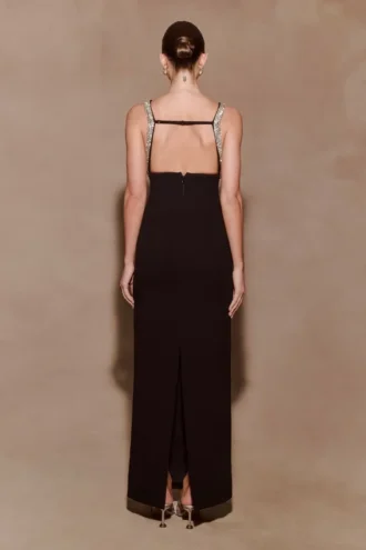 Lorde Embellished Crepe Maxi Dress – Black