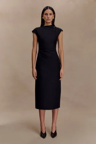 Lorena Cotton Midi Dress – Black