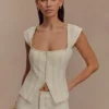 Loretta Cap Sleeve Denim Top – Ecru Loretta Cap Sleeve Denim Top – Ecru