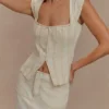 Loretta Cap Sleeve Denim Top – Ecru Loretta Cap Sleeve Denim Top – Ecru