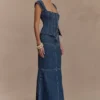 Loretta Cap Sleeve Denim Top – Washed Dark Blue Loretta Cap Sleeve Denim Top – Washed Dark Blue