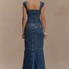 Loretta Cap Sleeve Denim Top – Washed Dark Blue Loretta Cap Sleeve Denim Top – Washed Dark Blue