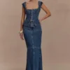 Loretta Cap Sleeve Denim Top – Washed Dark Blue Loretta Cap Sleeve Denim Top – Washed Dark Blue