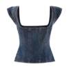 Loretta Cap Sleeve Denim Top – Washed Dark Blue Loretta Cap Sleeve Denim Top – Washed Dark Blue
