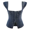 Loretta Cap Sleeve Denim Top – Washed Dark Blue Loretta Cap Sleeve Denim Top – Washed Dark Blue