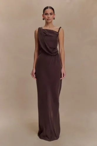Lorieanne Draped Maxi Dress – Dark Chocolate
