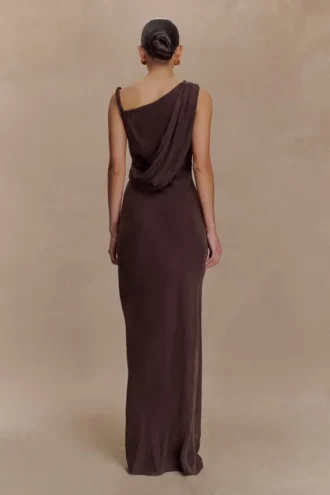Lorieanne Draped Maxi Dress – Dark Chocolate