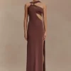 Lottie Slinky Maxi Dress With Split – Chocolate Lottie Slinky Maxi Dress With Split – Chocolate
