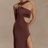 Lottie Slinky Maxi Dress With Split – Chocolate Lottie Slinky Maxi Dress With Split – Chocolate