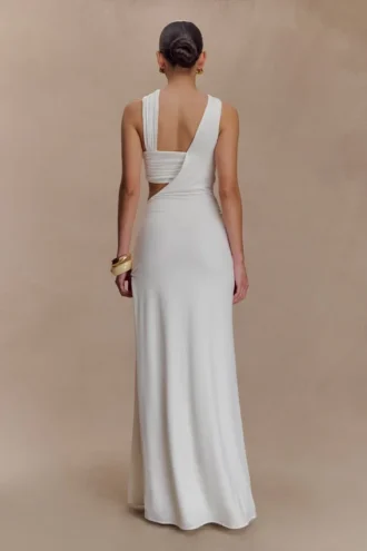 Lottie Slinky Maxi Dress With Split – White