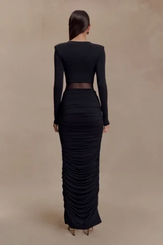 Louanne Slinky Long Sleeve Maxi Dress – Black